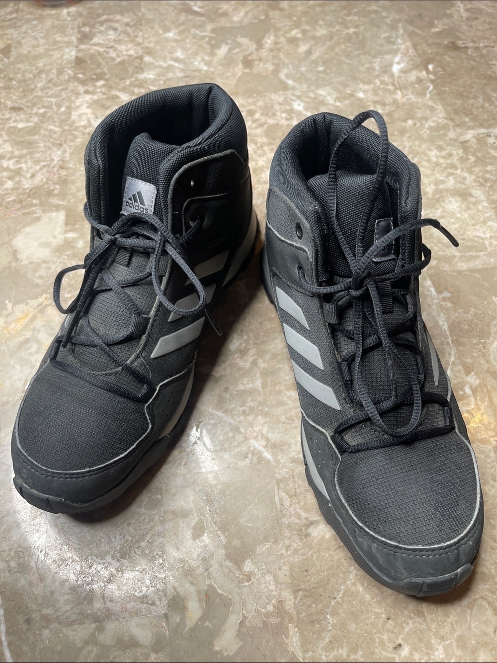 adidas Black High-Top Boots with White Stripes